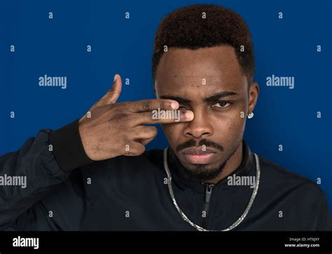 African Descent Man Serious Hand Gesture Stock Photo Alamy