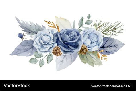 A Watercolor Winter Bouquet With Dusty Blue Vector Image