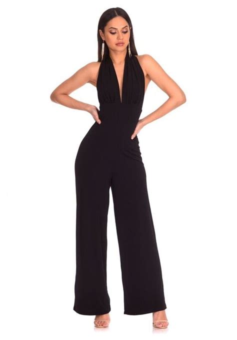 Black Halterneck Jumpsuit Halter Neck Jumpsuit Jumpsuit Cool Outfits