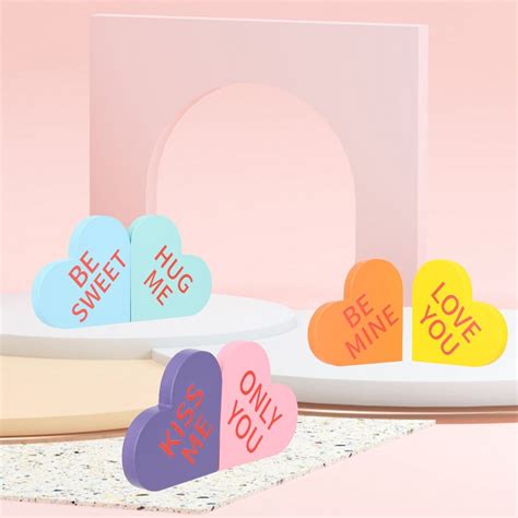 6pcs Wooden Hearts Heart Shaped Wooden Decor Valentines Day Candy