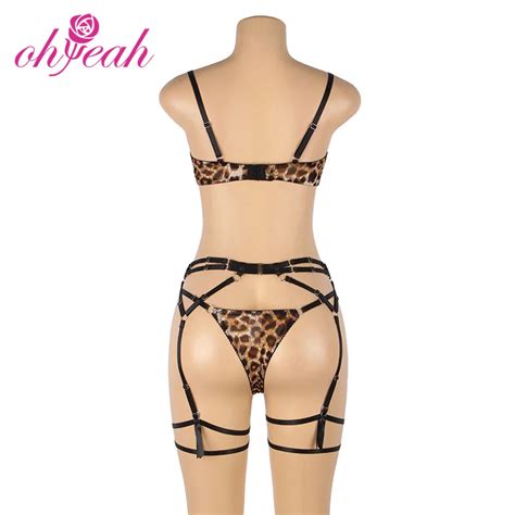 New Arrival Women Erotic Lingerie Costumes Sexy Fancy Underwear Leopard Print Bondage Bra And
