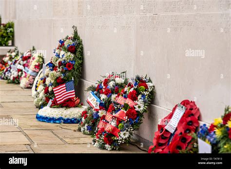 Wreaths Against The Memorial Wall Of The Missing On Us Memorial Day