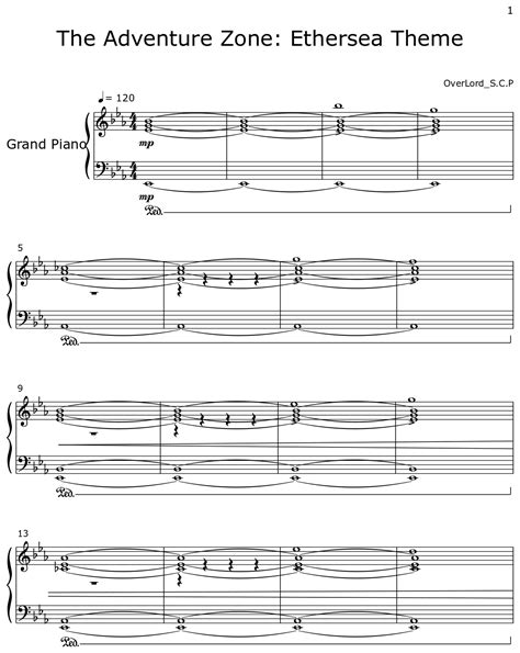 The Adventure Zone Ethersea Theme Sheet Music For Piano