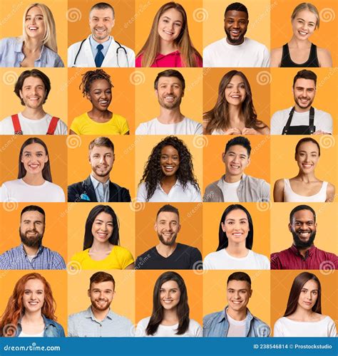 Emociones Felices Conjunto De Caras Sonrientes De Mujeres Y Hombres Multiétnicos Diversos Foto