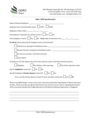 Fillable Online Csrs Fers Questionnaire Fax Email Print Pdffiller