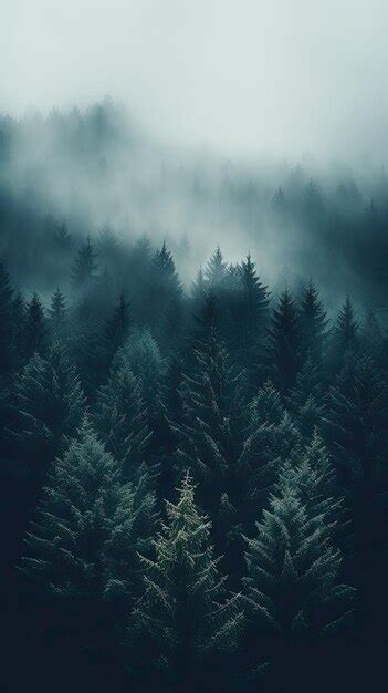 Premium Photo Drone View Of A Misty Coniferous Forest Autumn