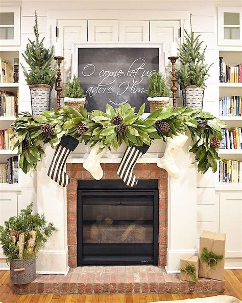 Magnolia And Pine Cone Garland Christmas Mantel With Magnolia And Pine