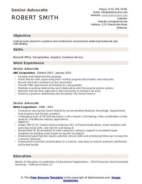 Senior Advocate Resume Samples Qwikresume