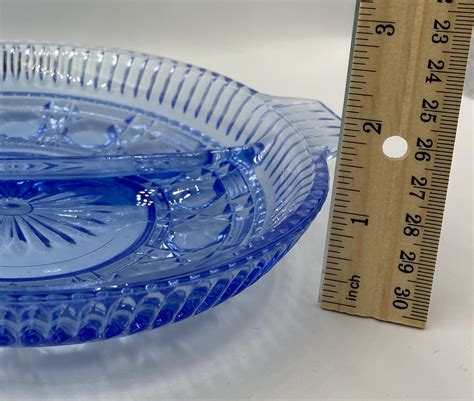 Vintage Blue Glass Divided Relish Dish Indiana Glass Royal Etsy