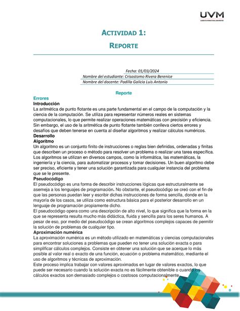 Act Reporte Metodos Numericos Actividad Reporte Fecha