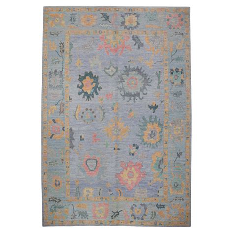 Blue Multicolor Floral Design Handwoven Wool Turkish Oushak Rug 10 4 X