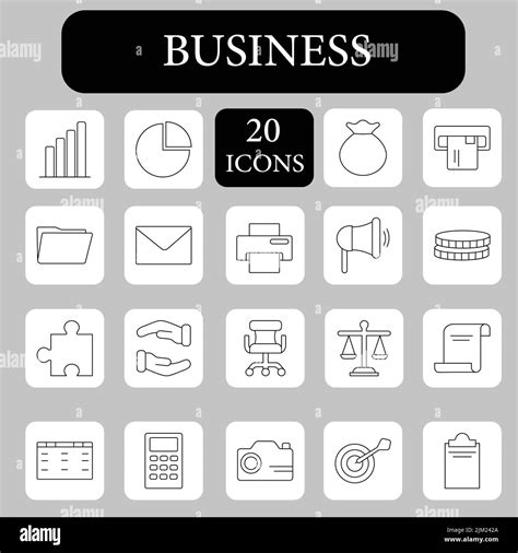 Black Thin Line Art Of 20 Business Square Icon Set Stock Vector Image & Art - Alamy