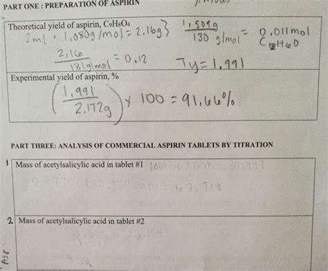 Solved Part One Preparation Of Aspirin Theoretical Yield Chegg