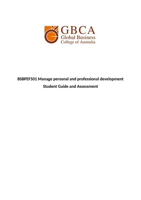 Bsbpef 501 Student Guide And Assessment V1 0 BSBPEF501 Manage