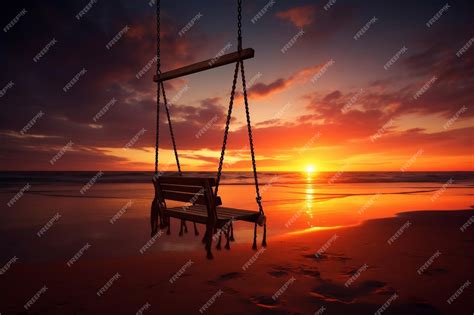 Premium Ai Image Sunset Beach Swing Generative Ai