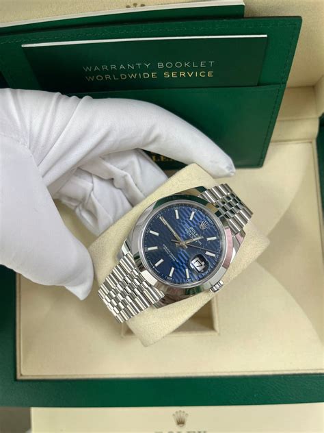 Rolex Datejust 41 Blue Motif Dial Smooth Bezel Jubilee Bracelet 126300