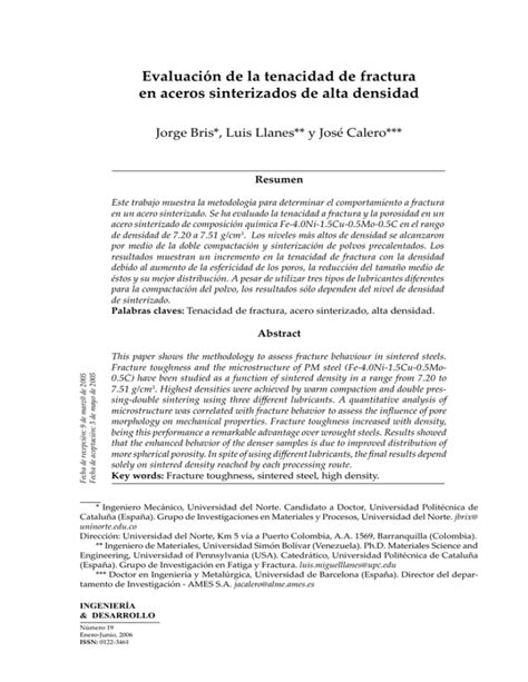 Evaluación de la tenacidad de fractura en aceros sinterizados de