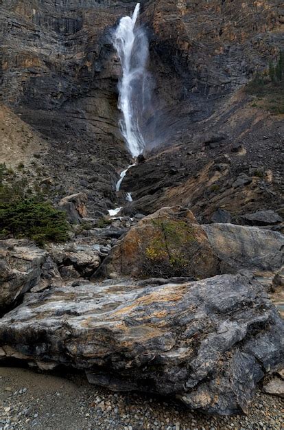 Disparo Vertical De Una Hermosa Cascada En El Bosque Foto Premium