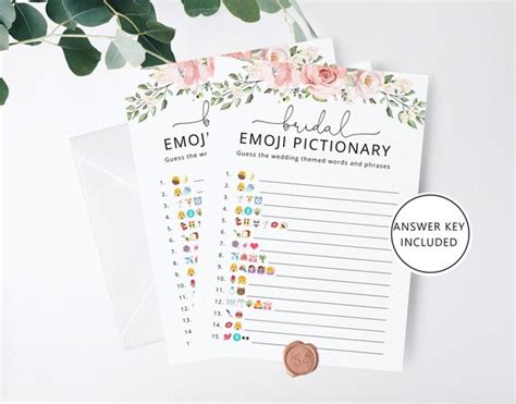 Chic Blush Pink Floral Emoji Pictionary Bridal Shower Game