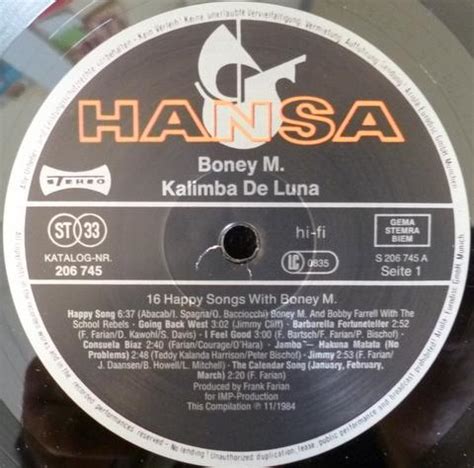 Виниловая пластинка Boney M Kalimba De Luna 16 Happy Songs 1984