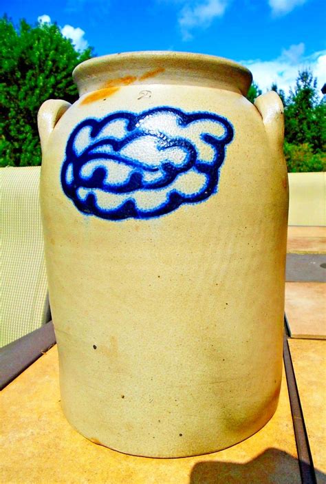 Antique 2 Gallon Stoneware Crock Cobalt Decorated Front And Rear