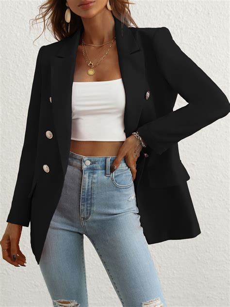 SHEIN Privé Lapel Neck Double Breasted Blazer SHEIN UK