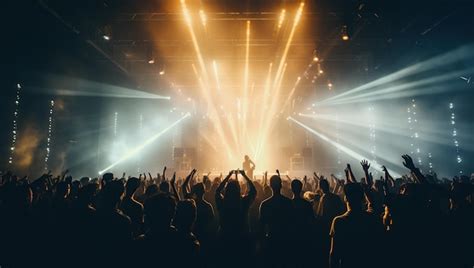 Premium AI Image | View of crowd of excited people having fun in front of stage on music concert