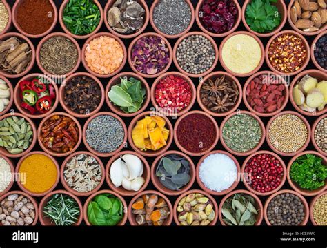 Cooking Ingredients Herbs Spices Nuts Seeds And Pulses In Round