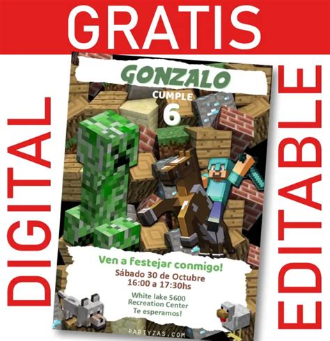 Gratis Invitaci N Minecraft Editable Digital