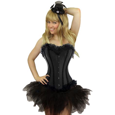 Black Satin Lace Steampunk Waist Training Plus Size Overbust Corset Top