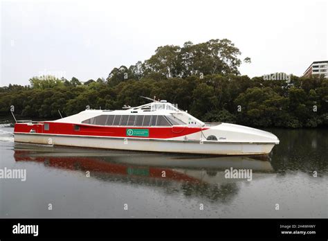 A rivercat ferry on the Parramatta River having just department ...