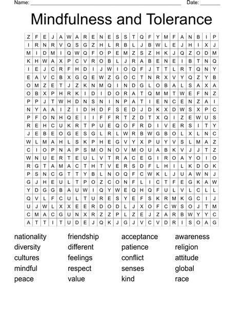 Mindfulness And Tolerance Word Search Wordmint