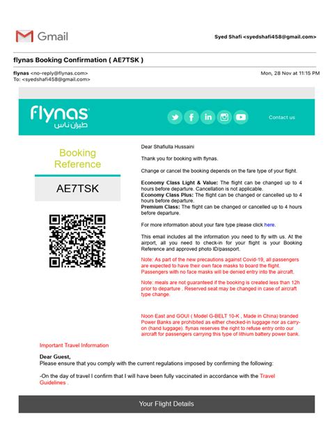 Flynas Booking Confirmation (AE7TSK) | PDF | Fee | Transport