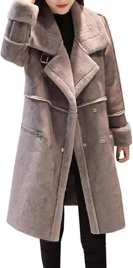 All Damen Frauen Trenchcoat Winter Elegant Fleece Revers Lange Rmel