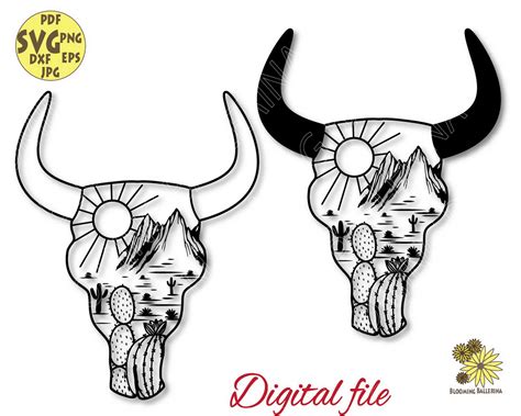 Cow Skull Cactus Svg File Desert Scene Svg Cow Skull Svg Etsy