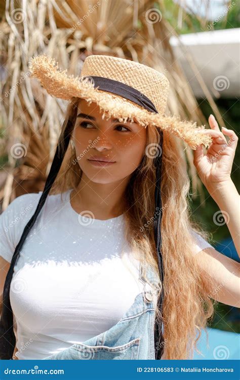 Portrait Of Calm Attractive Young Woman Outside Female Blonde Wear