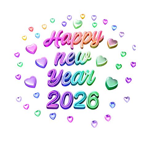 Colorful 2026 Celebration Text With Hearts, Happy New Year Only, New