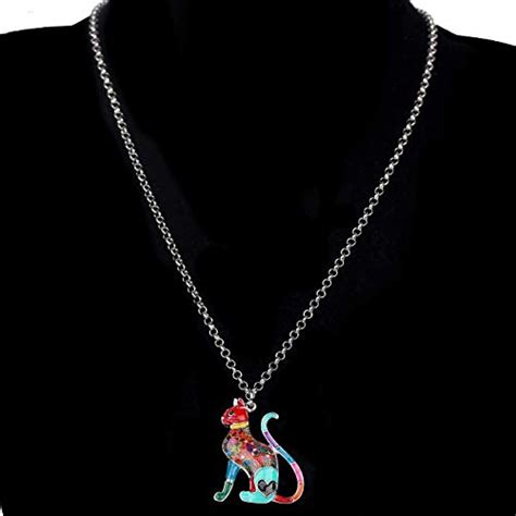 Bonsny Statement Enamel Alloy Chain Cat Necklaces Pendant Original