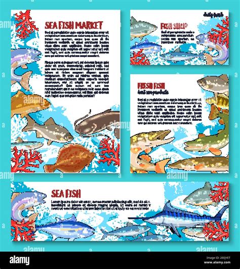 Fresh Fish Poster Or Banners Templates For Seafood Or Fish Food Market