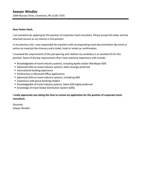 Corporate Travel Consultant Cover Letter Velvet Jobs