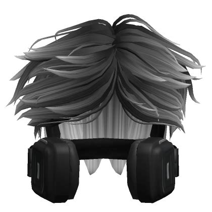 Side Swept Messy Hair W Headphones Black White Roblox