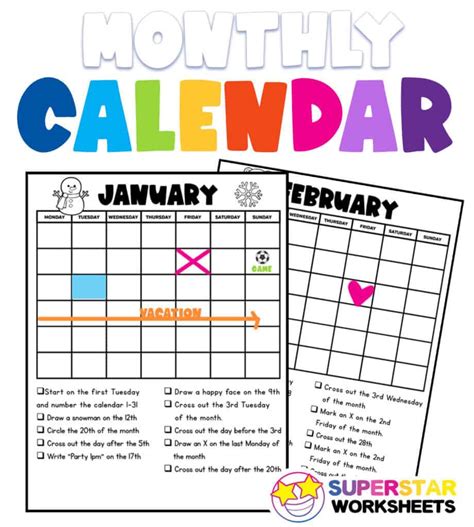 Calendar Worksheets Superstar Worksheets