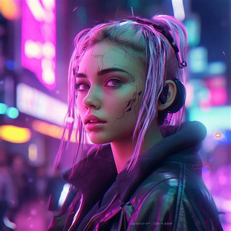 Premium Ai Image A Woman With Neon Make Up And Neon Hair Dressed In A