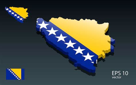 Mapa 3d De Bosnia Y Herzegovina Y Diseño De Forma 3d De Bandera