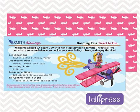 Airplane Birthday Invitation Airplane Birthday Boarding Pass Invitation Girl S Airplane