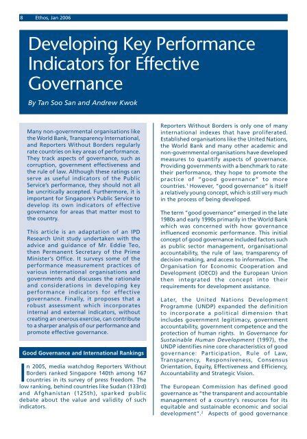 Developing Key Performance Indicators For Effective Governance