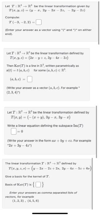 Solved Let T R3→r3 Be The Linear Transformation Given By