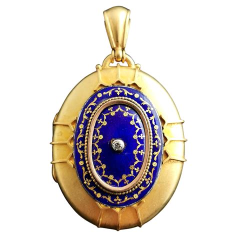 Antique Blue Enamel Pearl And Gold Snake Necklace With Heart Locket