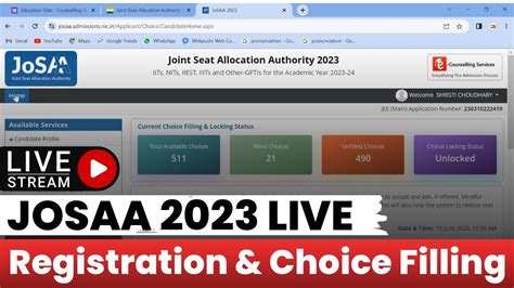 Josaa Counselling Live Registration And Choice Filling Complete