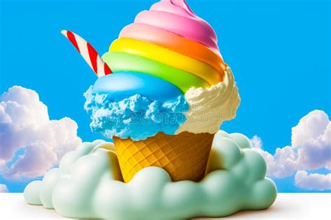 An Ice Cream Cone With Rainbow Colors On Top Of Cloud Generative Ai